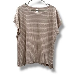 Marla Wynne Striped Short Sleeve Top‎ Linen Sz XL Brown Beige Casual Lightweight